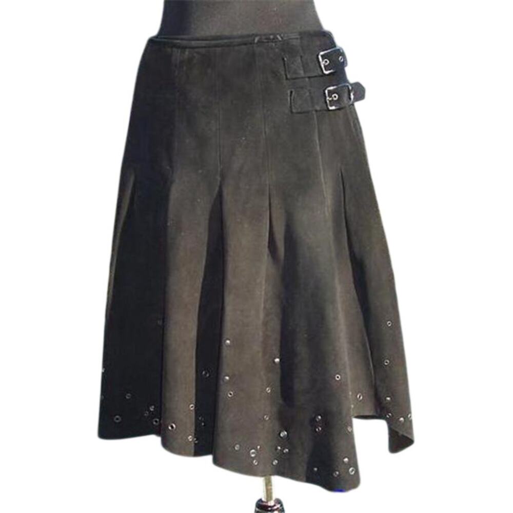 Donald Pliner Black Suede Skirt Lined Fit Flare Grommet Self Belt NWT $875 8/10 - Picture 1 of 10